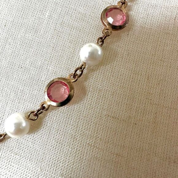 Pink and faux pearl long beaded necklace - Picture 2 of 7